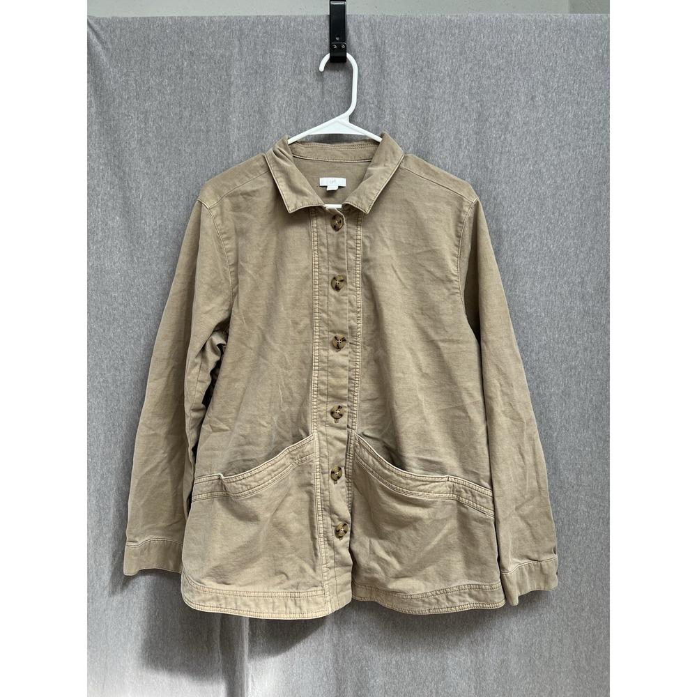 J. Jill Sz L Shirt Button Up Tan Collared w/Pockets Women's